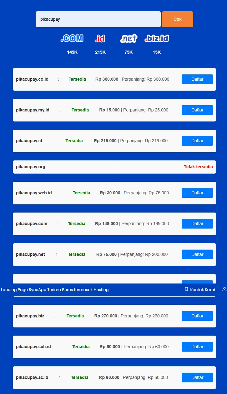 Cara Mudah Beli Domain dan Hosting di Saracloud.id 2 Pilih domain yang tersedia