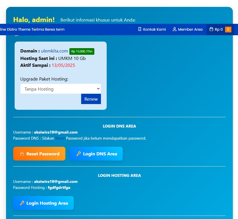 Cara Mudah Beli Domain dan Hosting di Saracloud.id 4 Dashboard saracloud